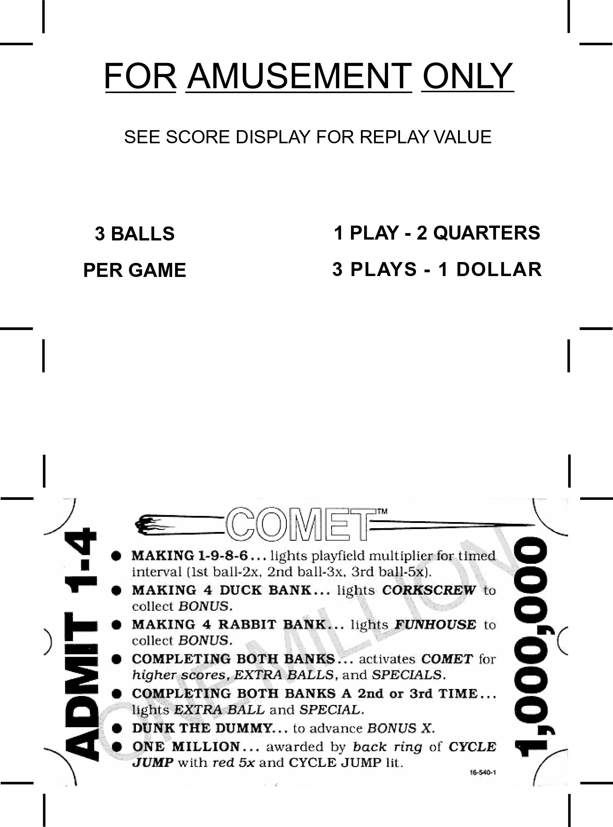 Bally * New * 'BOW AND ARROW' Bally 1975 Custom  Instruction/Apron Cards 